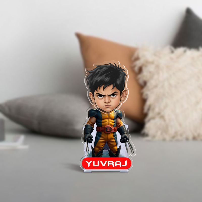 Personalized Superhero Wolverine Theme Bobblehead Caricature for Kids Room Tabletop Decor Cartoon Character Home Decor Battery Powered Moving Head Feature